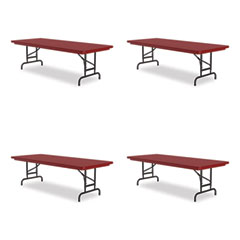 Adjustable Folding Tables, Rectangular, 72" x 30" x 22" to 32", Red Top, Black Base, 4/Pallet