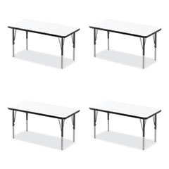 Markerboard Activity Tables, Rectangular, 60" x 24" x 19" to 29", White Top, Black Legs, 4/Pallet
