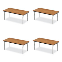 Adjustable Activity Table, Rectangular, 60" x 30" x 19" to 29", Medium Oak Top, Black Legs, 4/Pallet
