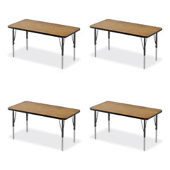 Adjustable Activity Table, Rectangular, 48" x 24" x 19" to 29", Medium Oak Top, Black Legs, 4/Pallet
