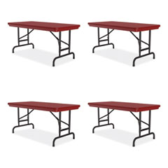 Adjustable Folding Table, Rectangular, 48" x 24" x 22" to 32", Red Top, Black Legs, 4/Pallet