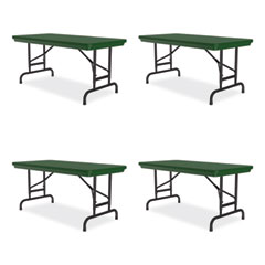 Adjustable Folding Table, Rectangular, 48" x 24" x 22" to 32", Green Top, Black Legs, 4/Pallet, Ships in 4-6 Business Days