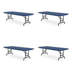Adjustable Folding Tables, Rectangular, 60" x 30" x 22" to 32", Blue Top, Black Legs, 4/Pallet