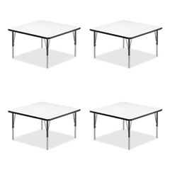 Markerboard Activity Tables, Square, 48" x 48" x 19" to 29", White Top, Black Legs, 4/Pallet