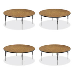Height Adjustable Activity Tables, Round, 60" x 19" to 29", Medium Oak Top, Black Legs, 4/Pallet