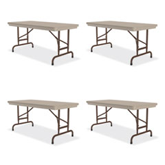 Adjustable Folding Table, Rectangular, 48" x 24" x 22" to 32", Mocha Top, Brown Legs, /Pallet