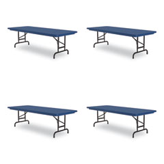 Adjustable Folding Tables, Rectangular, 72" x 30" x 22" to 32", Blue Top, Black Legs, 4/Pallet
