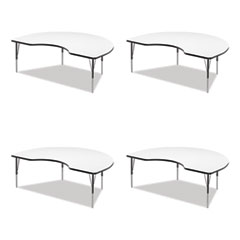 Markerboard Activity Table, Kidney Shape, 72" x 48" x 19" to 29", White Top, Black Legs, 4/Pallet