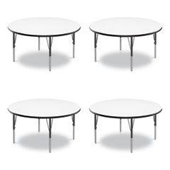 Dry Erase Markerboard Activity Tables, Round, 42" x 19" to 29", White Top, Black Legs, 4/Pallet