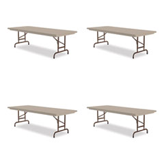 Adjustable Folding Tables, Rectangular, 72" x 30" x 22" to 32", Mocha Top, Brown Legs, 4/Pallet