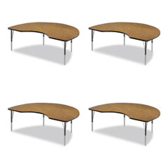 Adjustable Activity Tables, Kidney Shape, 72" x 48" x 19" to 29", Oak Top, Black Legs, 4/Pallet, Ships in 4-6 Business Days