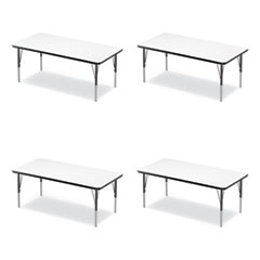 Markerboard Activity Tables, Rectangular, 60" x 30" x 19" to 29", White Top, Black Legs, 4/Pallet