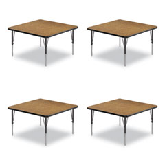 Adjustable Activity Tables, Square, 48" x 48" x 19" to 29", Medium Oak Top, Black Legs, 4/Pallet