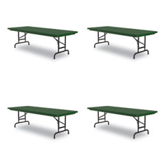 Adjustable Folding Tables, Rectangular, 60" x 30" x 22" to 32", Green Top, Black Legs, 4/Pallet, Ships in 4-6 Business Days