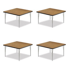 Adjustable Activity Tables, Square, 48" x 48" x 19" to 29", Medium Oak Top, Silver Legs, 4/Pallet