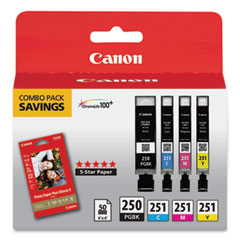 Canon® 6497B004 (PGI-250/CLI-251) Ink/Paper Combo, Black/Cyan/Magenta/Yellow