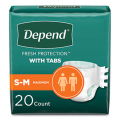 Depend® Incontinence Protection with Tabs, Small/Medium, 19" to 34" Waist, 20/Pack, 3 Packs/Carton