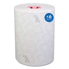 Scott® Slimroll Towels, 1-Ply, 8" x 580 ft, White/Pink Core, Traditional Business, 6 Rolls/Carton