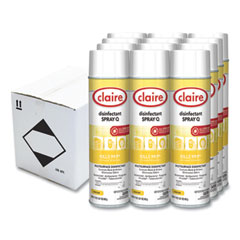 Claire® Spray Q Disinfectant, Lemon Scent, 17 oz Aerosol Spray, Dozen