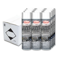 Claire® Stainless Steel Polish and Cleaner, Lemon Scent, 15 oz Aerosol Spray, Dozen
