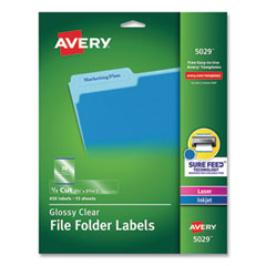 Avery® Clear Permanent File Folder Labels with Sure Feed Technology, 0.66 x 3.44, Clear, 30/Sheet, 15 Sheets/Pack