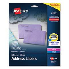 Glossy Clear Easy Peel Mailing Labels w/ Sure Feed Technology, Inkjet/Laser Printers, 0.66 x 1.75, 60/Sheet, 10 Sheets/PK