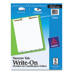 Write and Erase Tab Dividers for Classification Folders, Narrow Bottom Tab, 5-Tab, 11 x 8.5, 1 Set