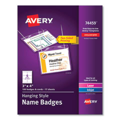 Avery® Necklace-Style Badge Holder w/Laser/Inkjet Insert, Top Load, 4 x 3, WE, 100/Box