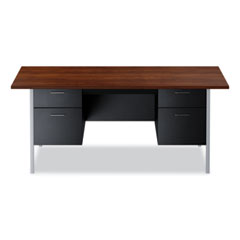 Alera® Double Pedestal Steel Desk, 72" x 36" x 29.5", Mocha/Black, Chrome-Plated Legs