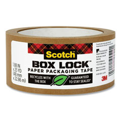 Scotch® Box Lock Paper Packaging Tape, 3" Core, 1.88" x 25 yds, Brown