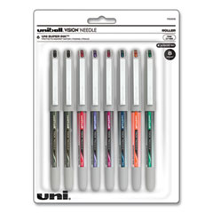 uniball® VISION Needle Roller Ball Pen, Stick, Fine 0.7 mm, Assorted Ink and Barrel Colors, 8/Pack