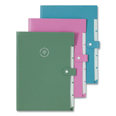 U Brands U ECO Six-Pocket Expandable Folder, 4.5" Expansion, 6 Sections, Snap Button Closure, 1/6-Cut Tabs, Letter Size, 3/Pack