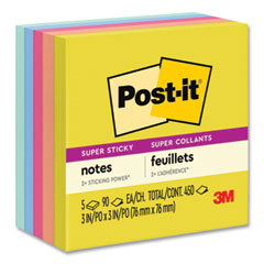 Post-it® Notes Super Sticky Note Pads in Summer Joy Collection Colors, 3" x 3", Summer Joy Collection Colors, 90 Sheets/Pad, 5 Pads/Pack