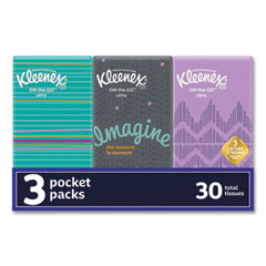 Kleenex® On The Go Packs Facial Tissues, 3-Ply, White, 10 Sheets/Pouch, 3 Pouches/Pack, 36 Packs/Carton