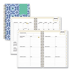 Blue Sky® Day Designer Tile Weekly/Monthly Planner, Tile Artwork, 8 x 5, Blue/White Cover, 12-Month (Jan to Dec): 2024