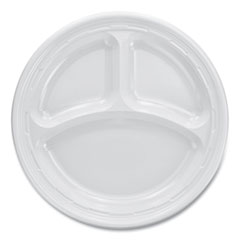 Dart® Plastic Plates, 3-Compartment, 9" dia, White, 125/Pack, 4 Packs/Carton