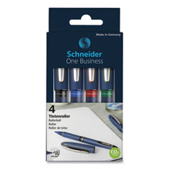 One Business Rollerball Pen, Stick, Fine 0.6 mm, Assorted Ink and Barrel Colors, 4/Pack