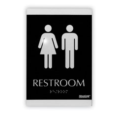 Headline® Sign Century Series Office Sign, Men/Women Restroom, 6 x 9, Black/Silver