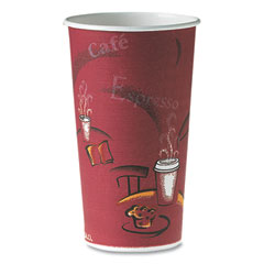 SOLO® Single-Sided Poly Paper Hot Cups, 20 oz, Bistro Design, 600/Carton