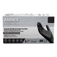 AMMEX® Professional Nitrile Exam Gloves, Powder-Free, 3 mil, Medium, Black, 100/Box, 10 Boxes/Carton
