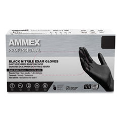 AMMEX® Professional Nitrile Exam Gloves, Powder-Free, 3 mil, Large, Black, 100/Box, 10 Boxes/Carton
