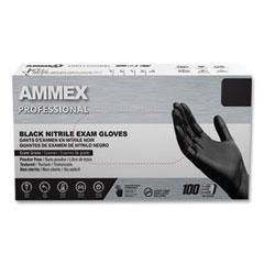 AMMEX® Professional Nitrile Exam Gloves, Powder-Free, 3 mil, X-Large, Black, 100/Box, 10 Boxes/Carton
