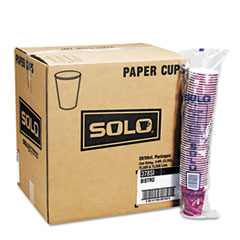 Dart® Solo Paper Hot Drink Cups in Bistro Design, 12 oz, Maroon, 50/Bag, 20 Bags/Carton
