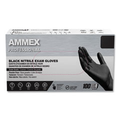 AMMEX® Professional Nitrile Exam Gloves, Powder-Free, 3 mil, Small, Black, 100/Box, 10 Boxes/Carton