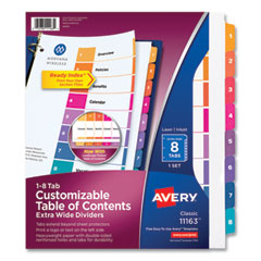 Avery® Customizable TOC Ready Index Multicolor Tab Dividers, Extra Wide Tabs, 8-Tab, 1 to 8, 11 x 9.25, White, 1 Set