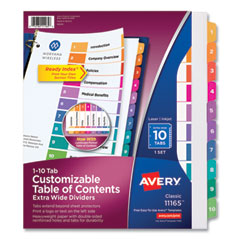 Avery® Customizable TOC Ready Index Multicolor Tab Dividers, Extra Wide Tabs, 10-Tab, 1 to 10, 11 x 9.25, White, 1 Set