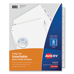Avery® Insertable Big Tab Dividers, 8-Tab, 11.13 x 9.25, White, Clear Tabs, 1 Set