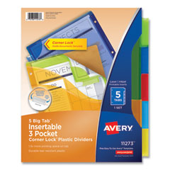 Avery® Insertable Big Tab™ Plastic Three-Pocket Corner Lock® Dividers