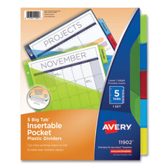 Avery® Insertable Big Tab Plastic 1-Pocket Dividers, 5-Tab, 11.13 x 9.25, Assorted, 1 Set