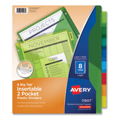 Avery® Insertable Big Tab Plastic 2-Pocket Dividers, 8-Tab, 11.13 x 9.25, Assorted, 1 Set